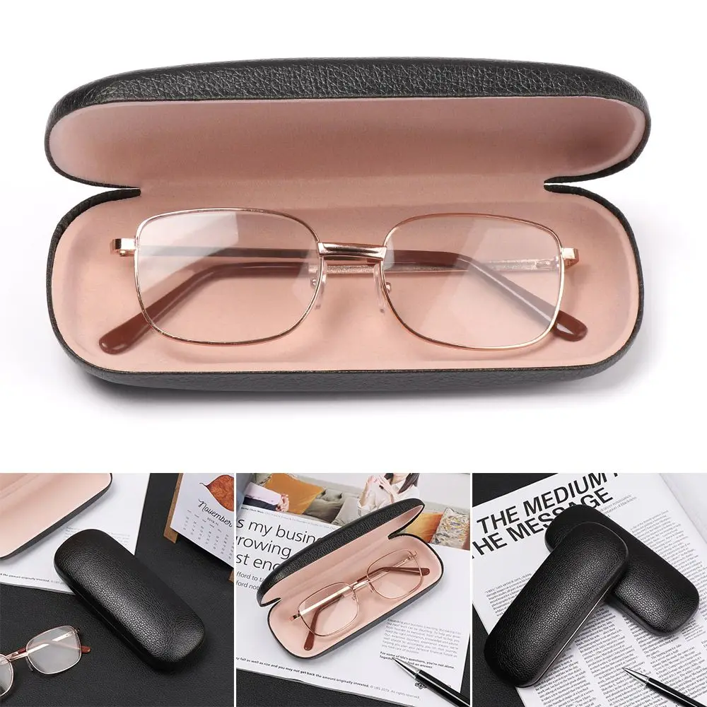 Unisex PU Leather Waterproof Black Spectacle Cases Hard Frame Eyeglass Cases Eyewear Protector Glasses Box