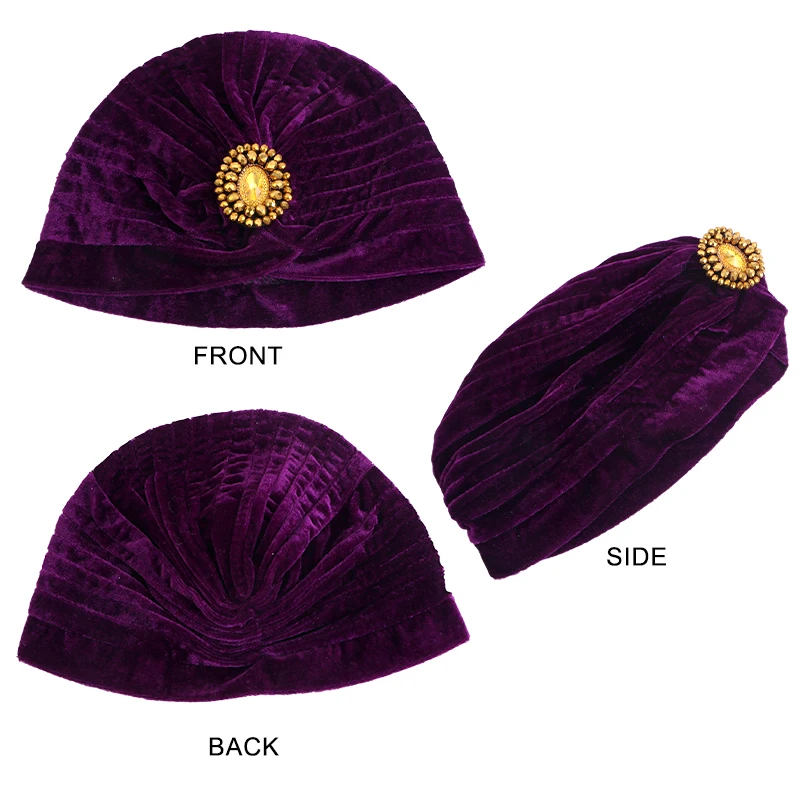 New Women Velvet Beads Flower Turban Bonnet Hijab Muslim Chemo Cap Hair Loss Headwear Headwrap Beanie Skullies Hats Turbante