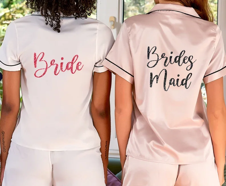 Conjunto de pijamas de novia personalizados para novia, pijama nupcial con monograma, conjunto de pijamas de novia, pantalones cortos de satén para