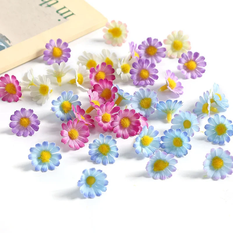 50/100 Stück Künstliche Blumen Sonnenblume Seiden-Gänseblümchen Großhandel Heim Hochzeitsdekoration DIY Geschenk Scrapbook Kunstpflanze Festkranz – Detail 4