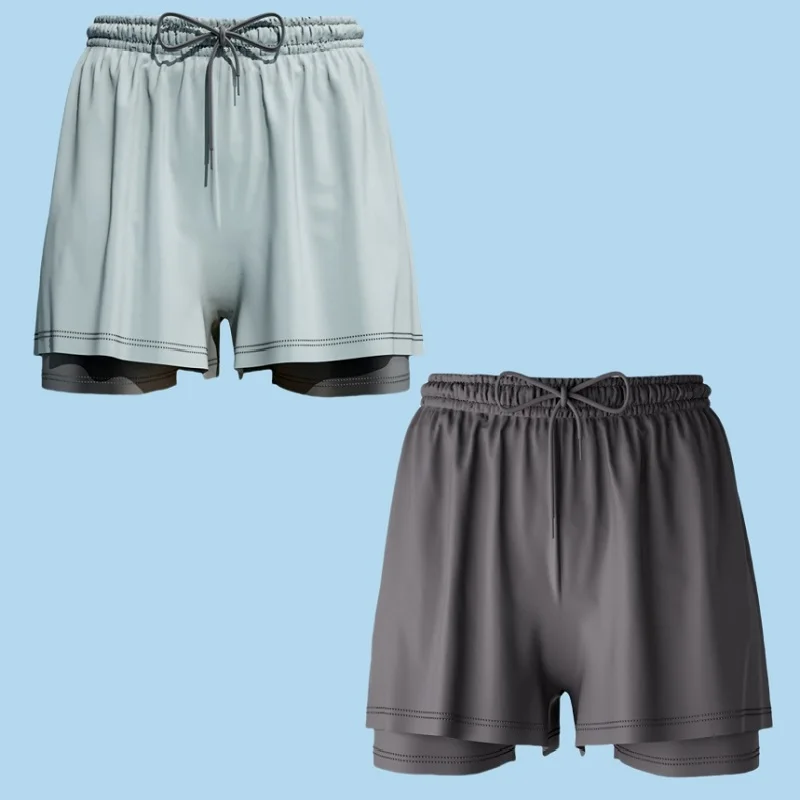 

Men Swimming Trousers Swim Shorts Quick-drying Men's Swim Trunks with Drawstring Waist Double-layered Bathing Suit for Anti-uv