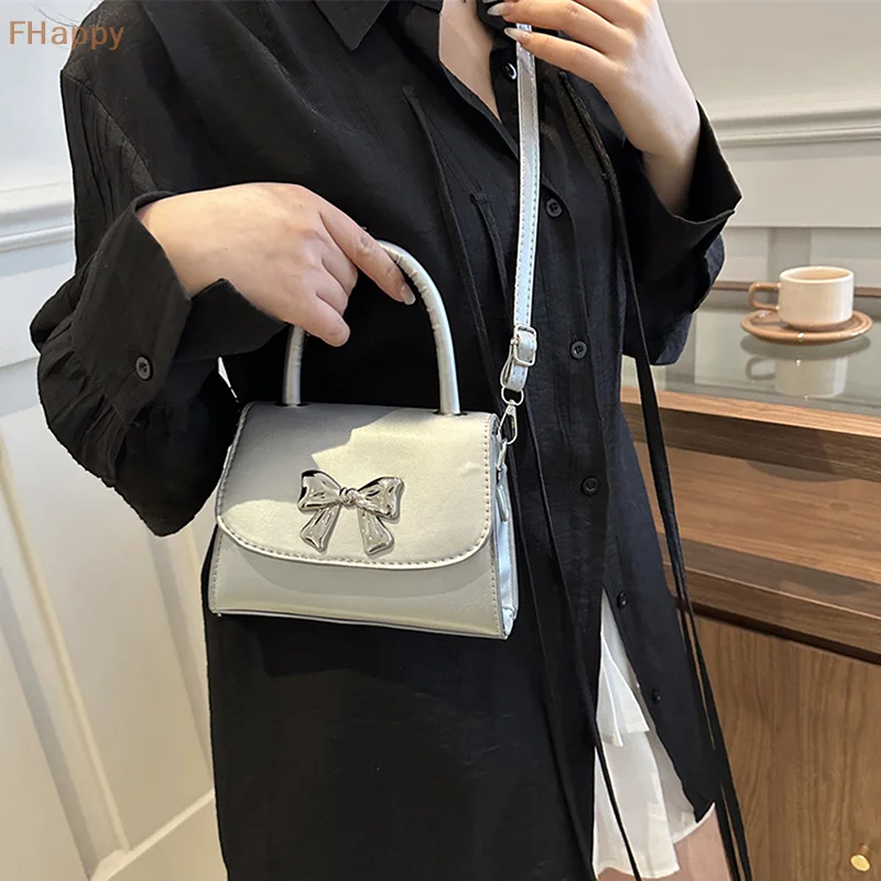 Retro Luxury Bowknot PU Leather Flap Bags For Women Girls Fashion Cute Crossbody Bag Casual Shoulder Bag Small Square Bag