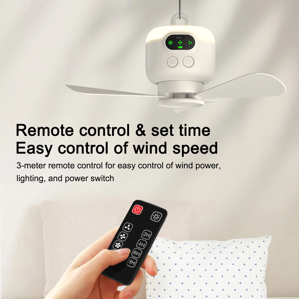 

8000mAh USB Rechargeable Portable Ceiling Fan Large Wind Removable Blades Night Lamp Lighting Camping Fans With Remote Control