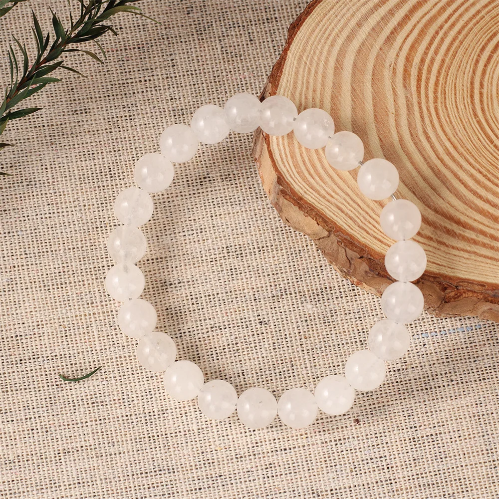 white quartz bracelet women men healing energy crystal bead bangles natural stone clean-up jewelry