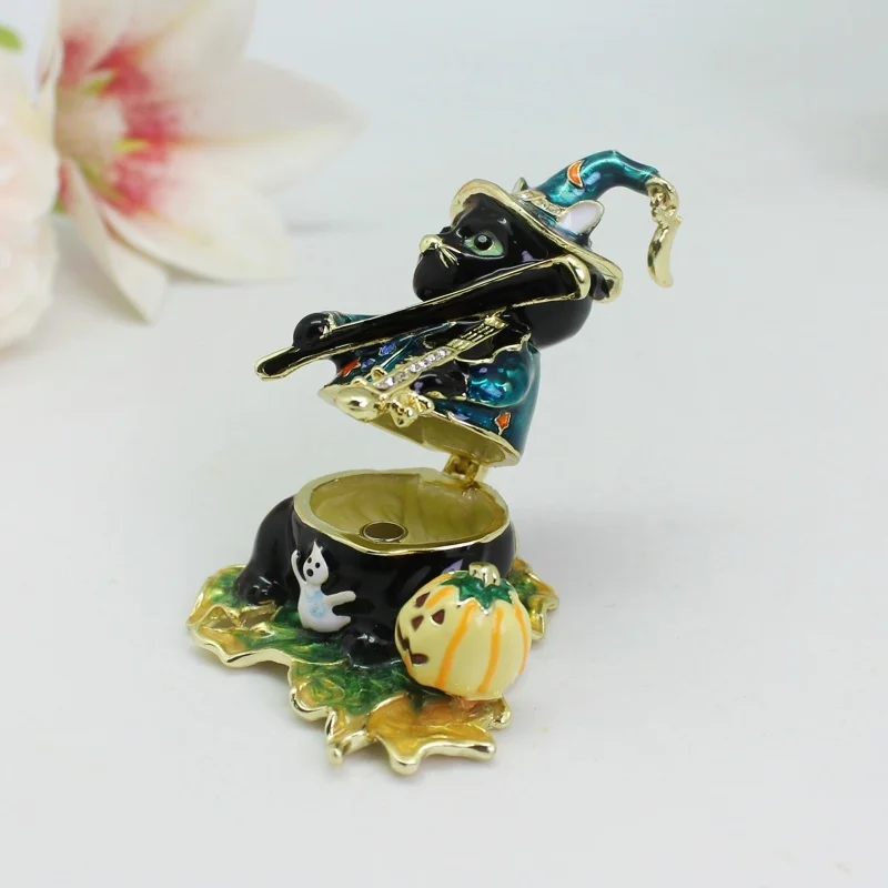 ShinnyGifts Hand Painted Music Cat Jewelry Box Cute Decorative Trinket Storage Box Home Decor for Halloween Party Favors