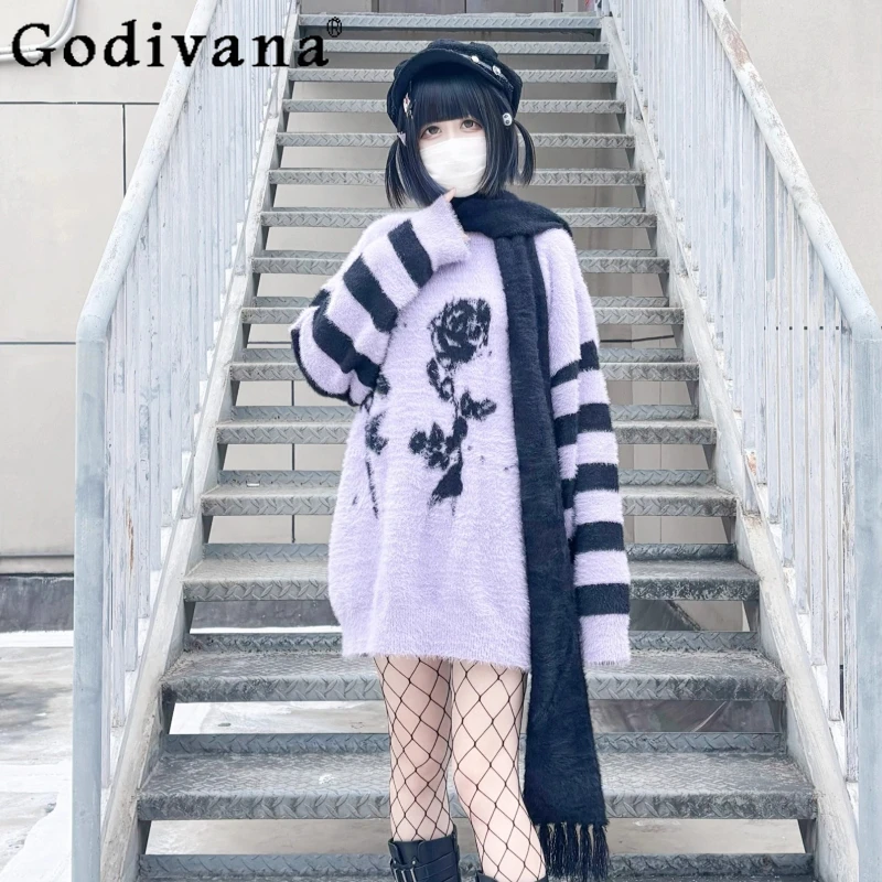 

Оригинальный японский свитер Y2K, шарф, комплект из 2 предметов, осень-зима 2025 г., студенческий милый крутой свободный тонкий вязаный топ, пуловер