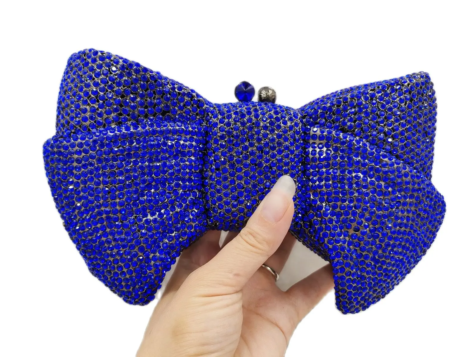 DGPEAFOWL  Metal Minaudiere Rhinestone  Novelty Women Bow Clutch Crystal Evening Bags Hard Case Handbags Wedding Party Purse