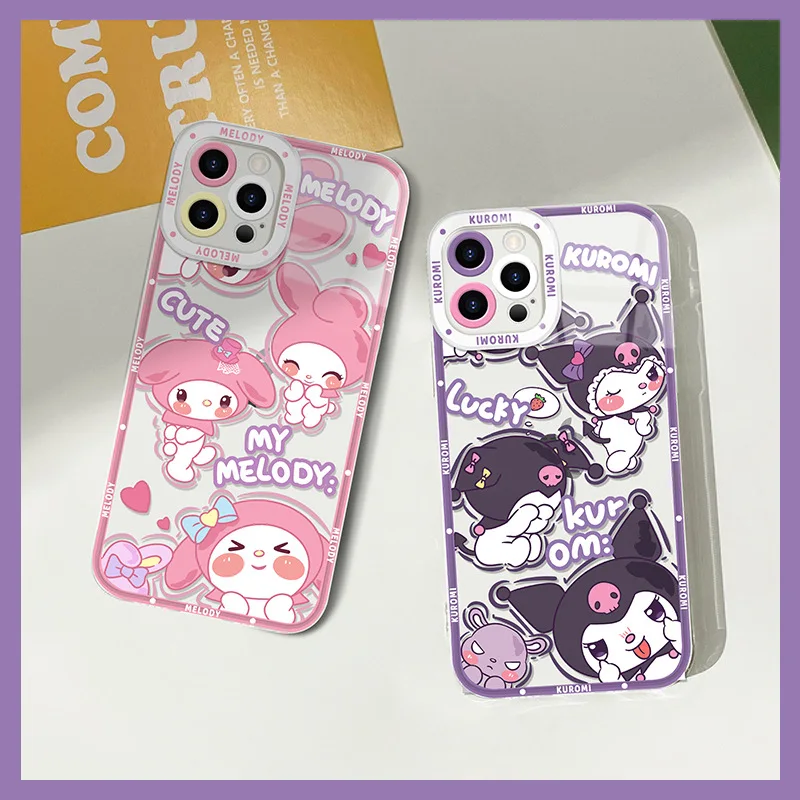 Sanrio Kuromi My Melody Cinnamoroll Case for iPhone 15 14 Pro Max Funda 13 12 Mini 11 XR XS 8 7 6 6S Plus SE 2020 Silicone Cover