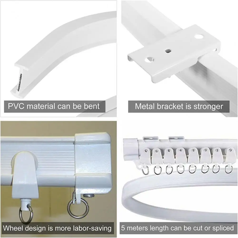 Curtain Supplies Heavy-duty Ceiling Curtain Track Kit Flexible Curved Sliding Rail System Easy Installation Room Divider Curtain