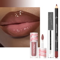 3pcs Lip liner pen set, lip liner pen, lip mud and lip oil, easy to apply makeup, long-lasting non-stick to cups, festival gift