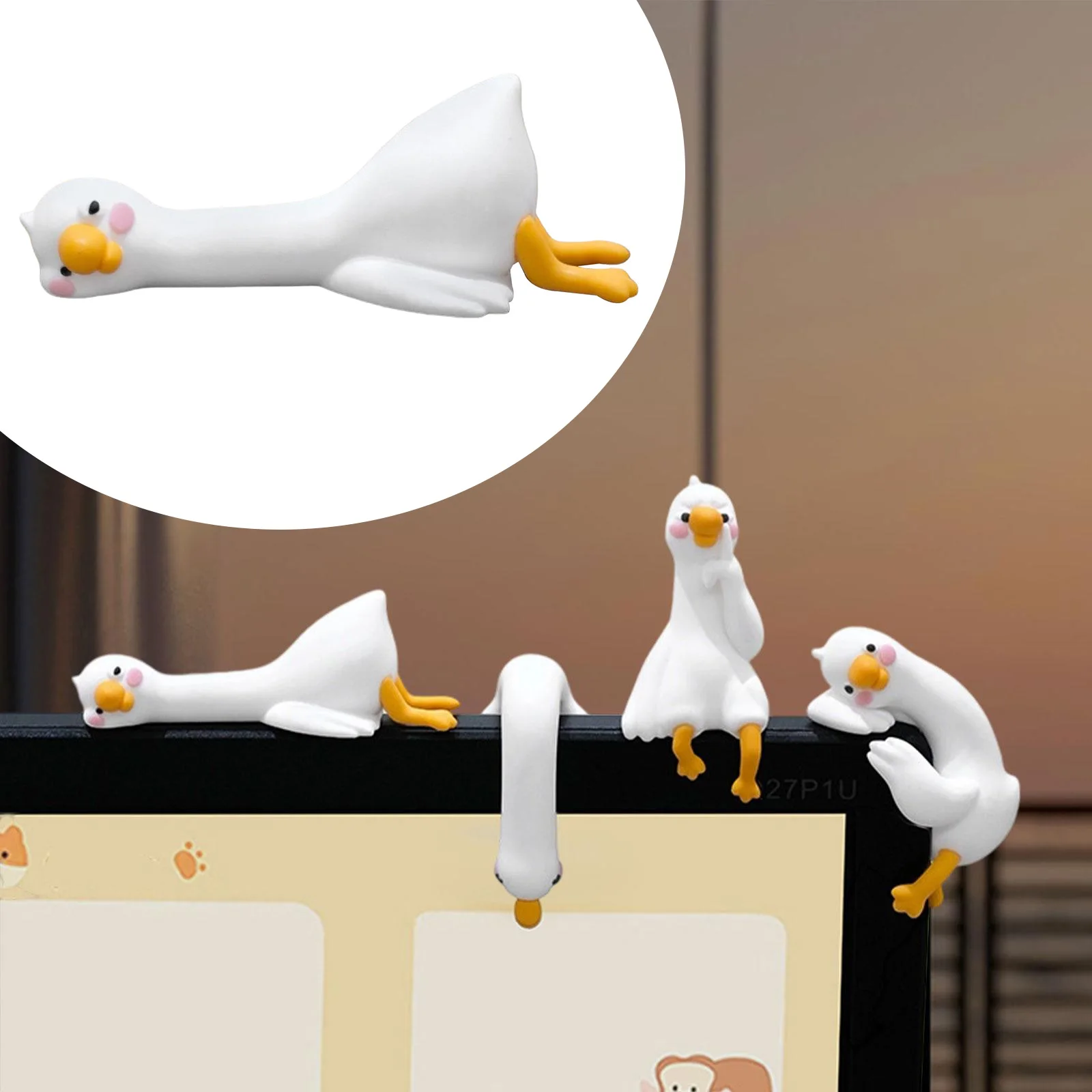 Cute 3D Duck Figurine Mini Resin Duck Ornament Car Interior Decor Accessories for Desk Car Dashboard TV Monitor Home Gift Idea