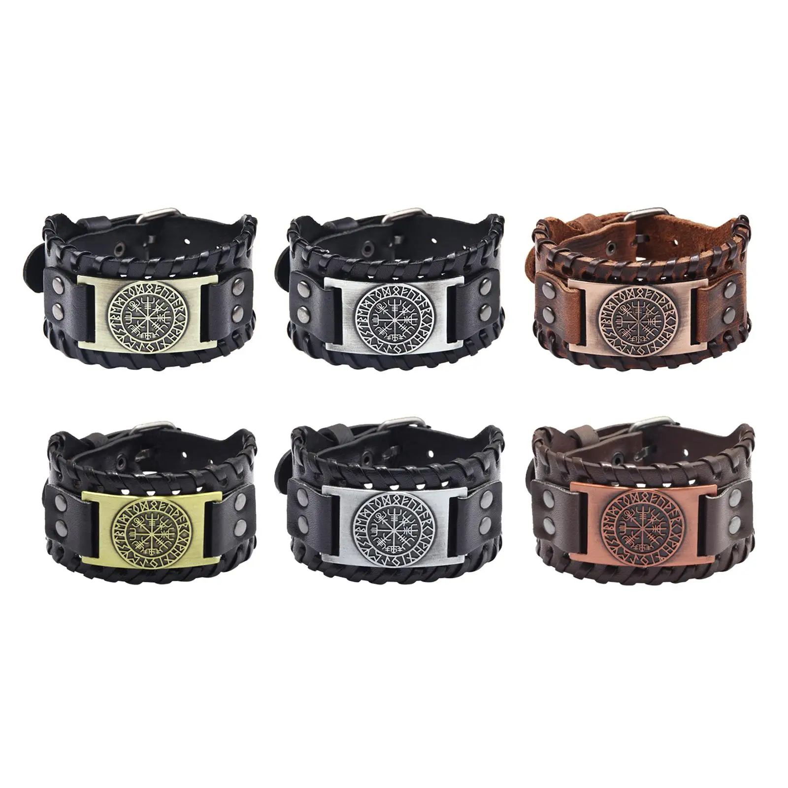 Vintage Black Braided Rope Alloy For Men Fashion Leather Bracelet & Bangles Wide Wrap Jewelry Cuff Bangle Wristband Party Gifts