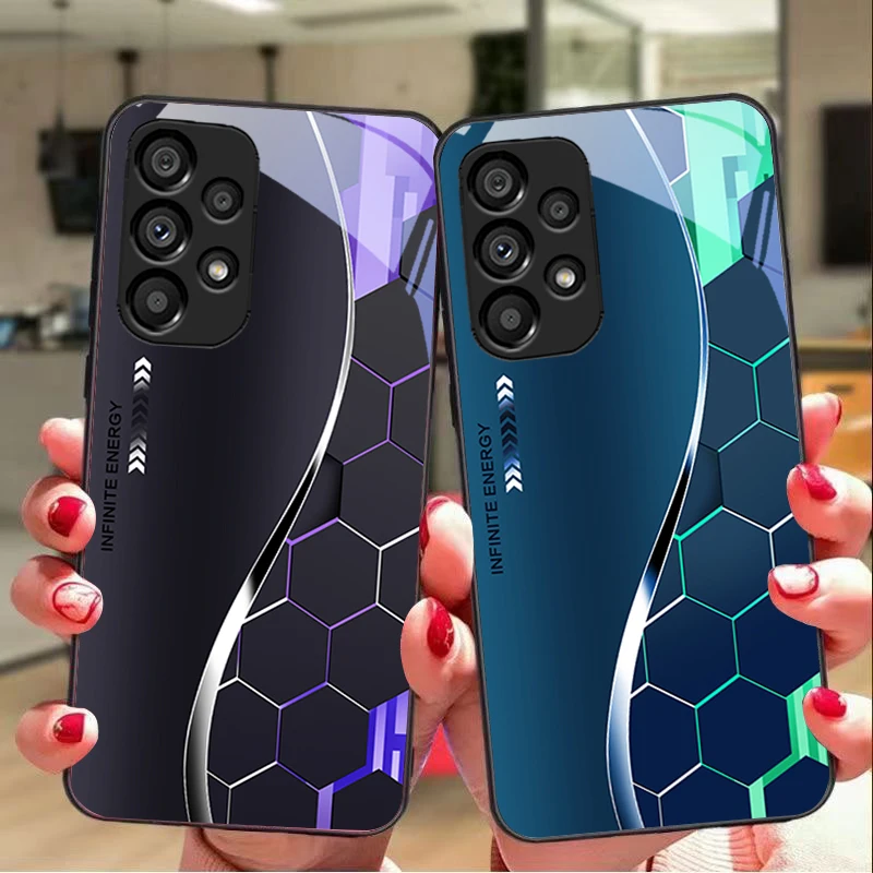 الخيال العلمي فضي أبيض لسامسونج غالاكسي S 8 9 10 20 زائد 21 FE 22 23 24 الترا S7 حافة الأسود الزجاج المقسى جراب هاتف قشرة صلبة #3