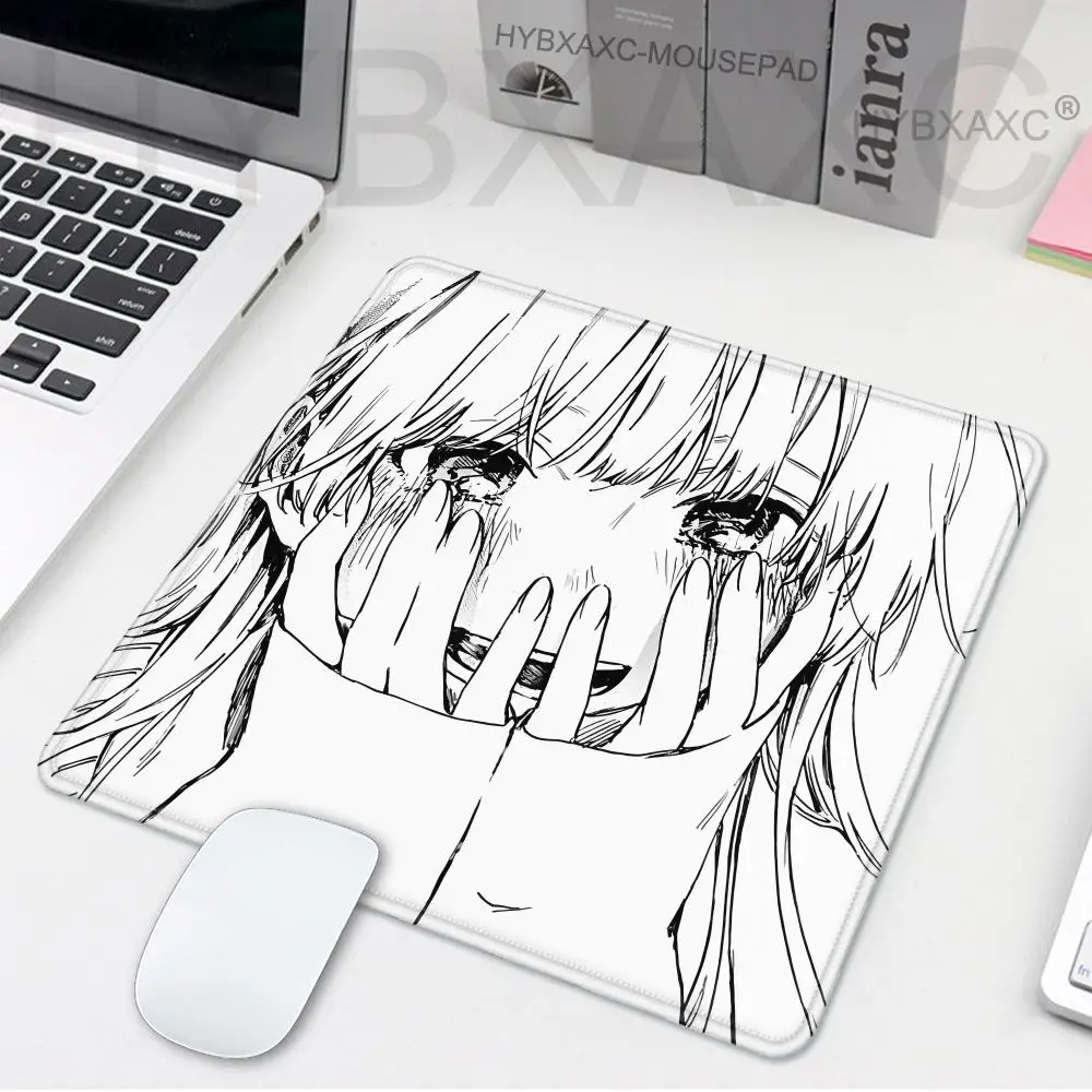 Small Mouse Pad Multiple Sizes Large Square Computer Office Game Table Mats Black & White Manga Girl Rubber Anti-slip Mousepad