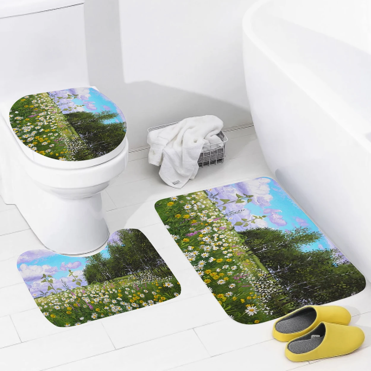 home bathroom floor mats Oil painting style Bath Foot mat modern bathroom accessories rug Toilet mat Bathtub anti-slip carpet