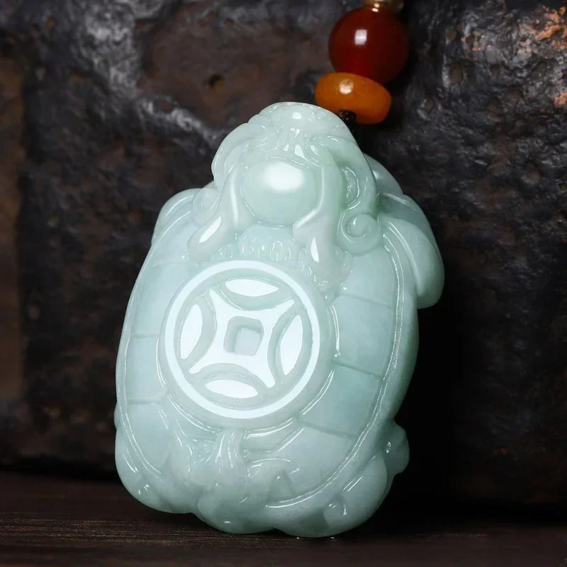 

Jiale/Hand-carved/Natural Jade Lucky Dragon Turtle Emerald Necklace Pendant Fine Jewelry Accessories MenWomen Couple Gift Amulet