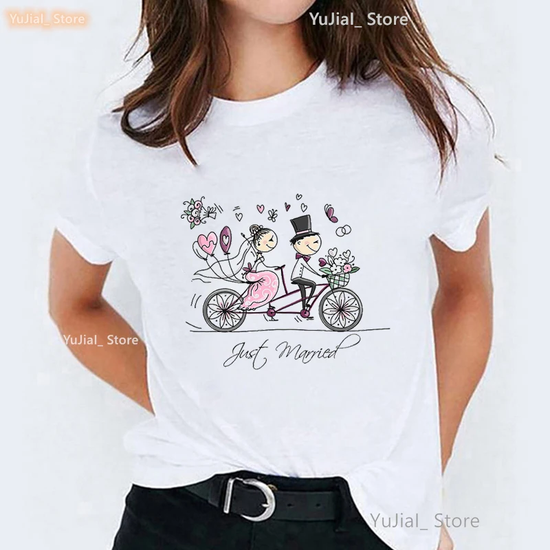 Just Married Love Bike Graphic Print T Shirt Women Clothes 2024 Love Canada British Bicycle Tshirt Femme Summer Fashion T-Shirt