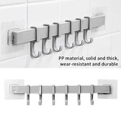 6 Hooks Wall Mounted Hanger with Sticker Heavy Duty Kitchen Rail Rack Bathroom PP Coat Hat Holder Clothes Towel Storage Hook