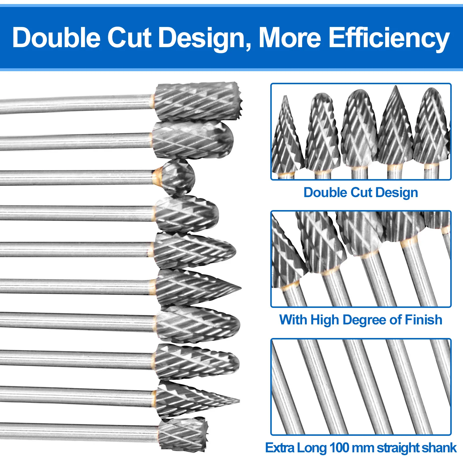 100mm Long Shank Carbide Burr Bits Milling Cutter Drill Bit Set 1/4\