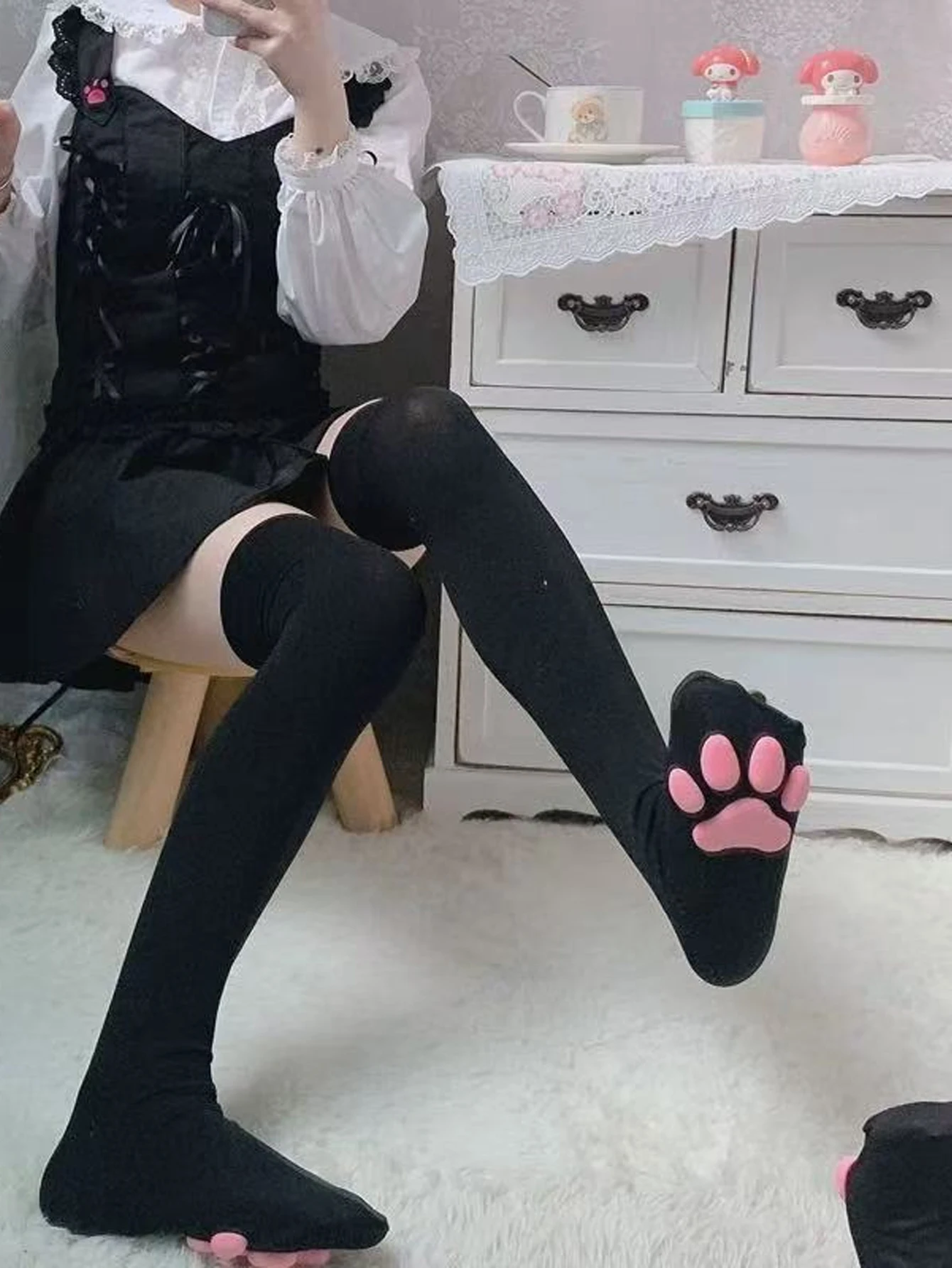 جوارب نسائية عالية جوارب هاراجوكو ملابس داخلية ثلاثية الأبعاد جوارب مخلب القط جوارب الفخذ العليا جوارب ضغط مثيرة