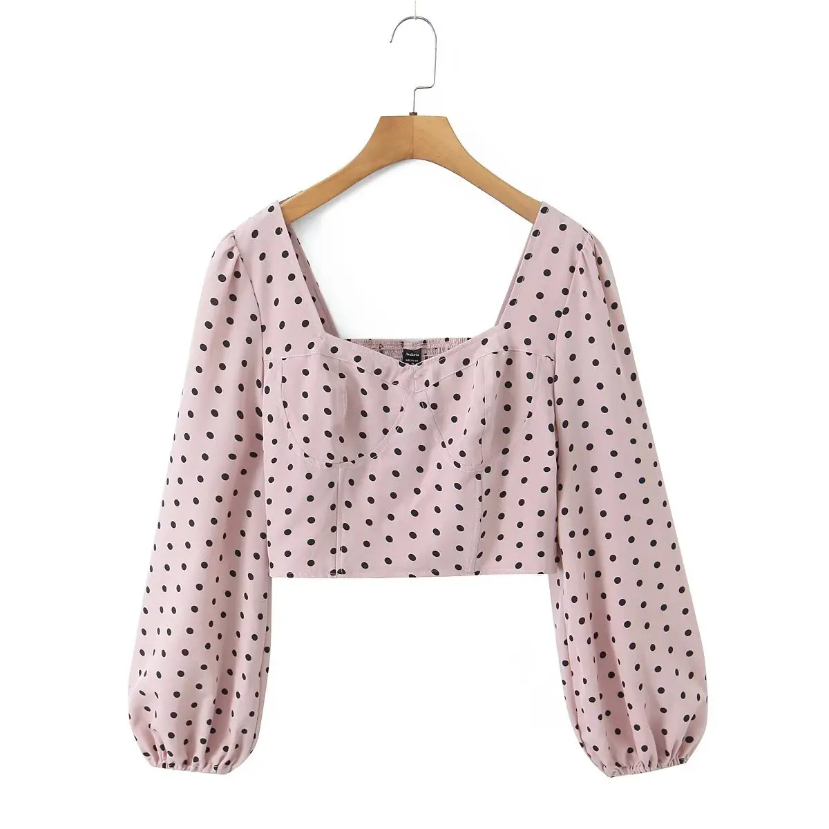 

DiYiG WOMAN 2025 winter new fashion polka dot print bubble sleeve square collar shirt chic fishbone pleated top Blouses Mujer
