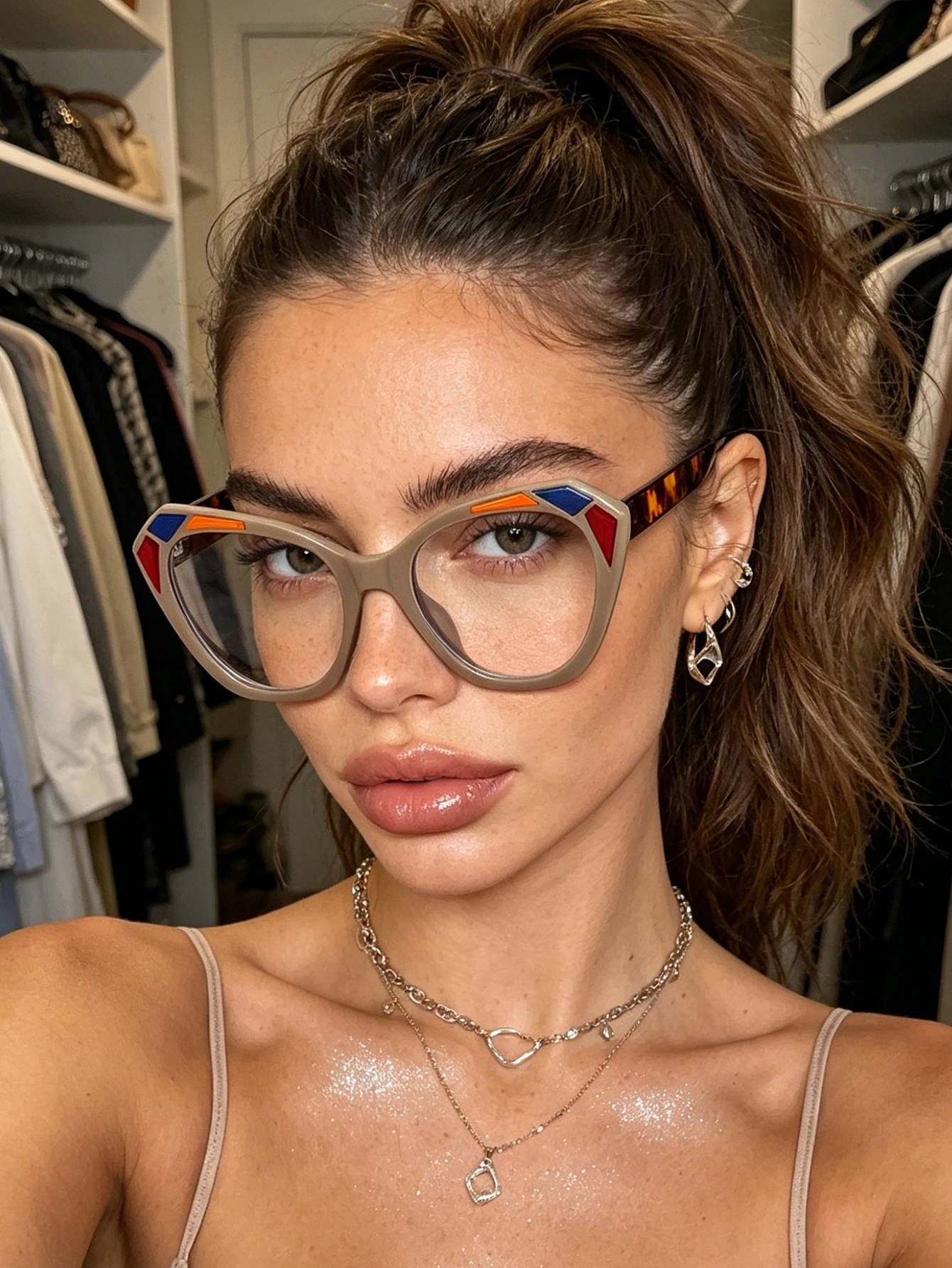 1pc geometric color matching cat's eye glasses ladies trend casual out of the street simple wear fashion glasses