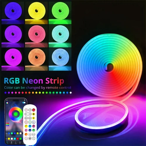 네온 LED 스트립 조명, 실리콘 네온 로프 조명, 블루투스 음악 동기화, RGB IP67 방수 조명 스트립, 5-10m, 12-24V, 84LEDs/m