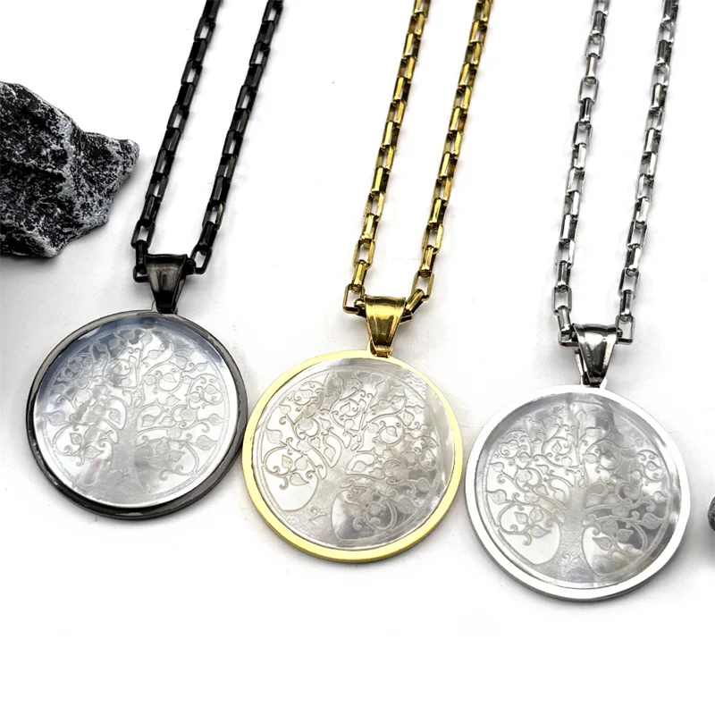 

Classic Tree Of Life Pendant Necklace For Women Men Stainless Steel Gold Color Shell Love Family Fashion Chain Jewelry Gifts