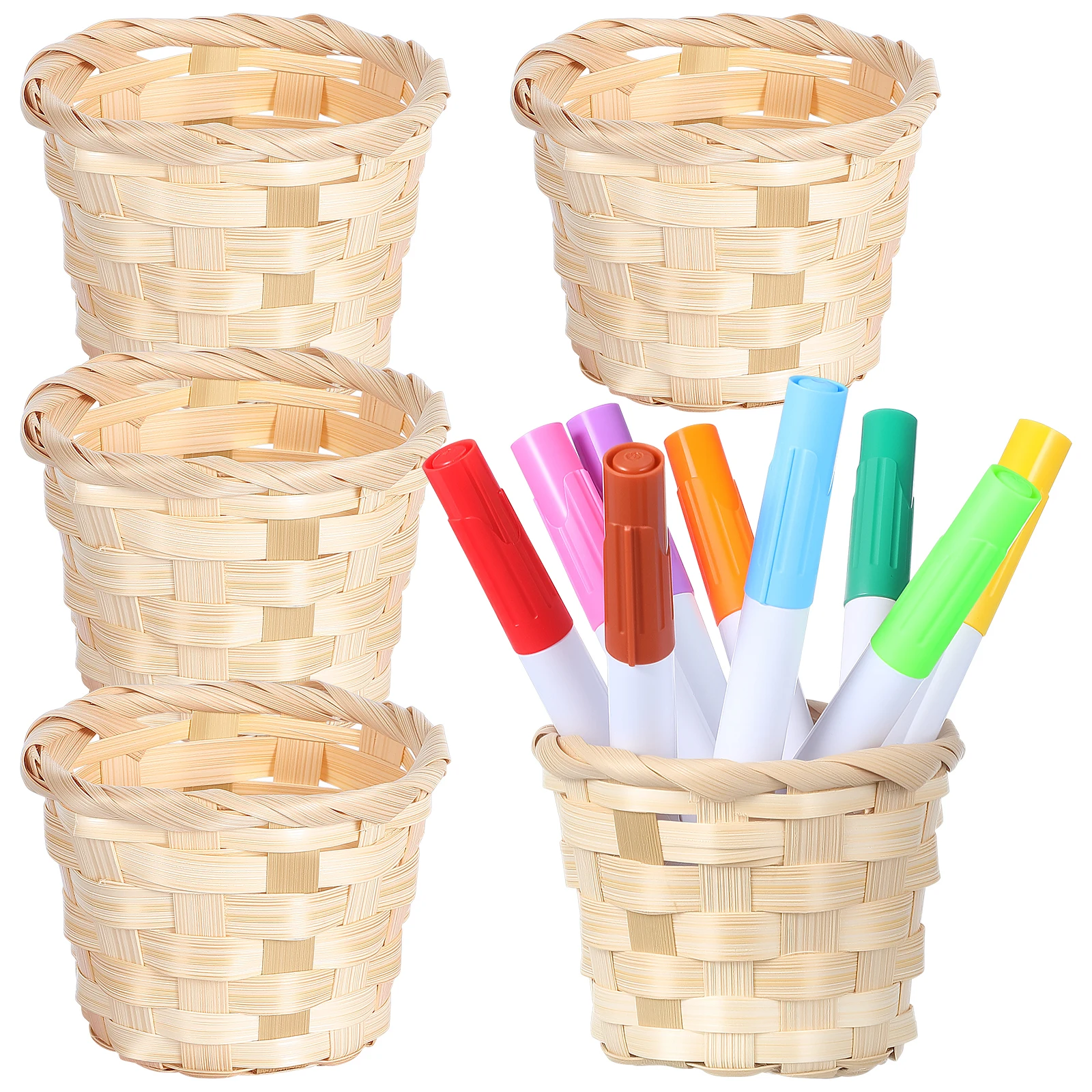 

5Pcs Bamboo Woven Basket Handcrafted Fruit Storage Container Smooth Safe Design for Kitchen Home Organization