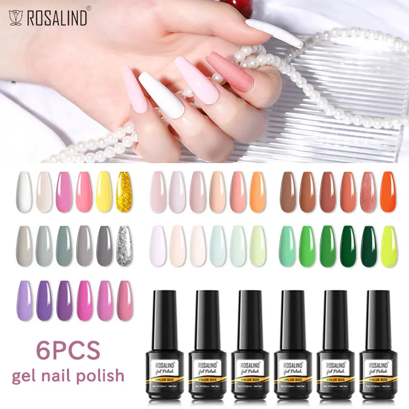 Rosalind 6 قطعة مجموعة طلاء الأظافر الجل بلون طقم أظافر صغير هلام أسفل وأعلى طلاء معطف فوقي مصباح الأشعة فوق البنفسجية مستلزمات الأظافر لا صندوق #1
