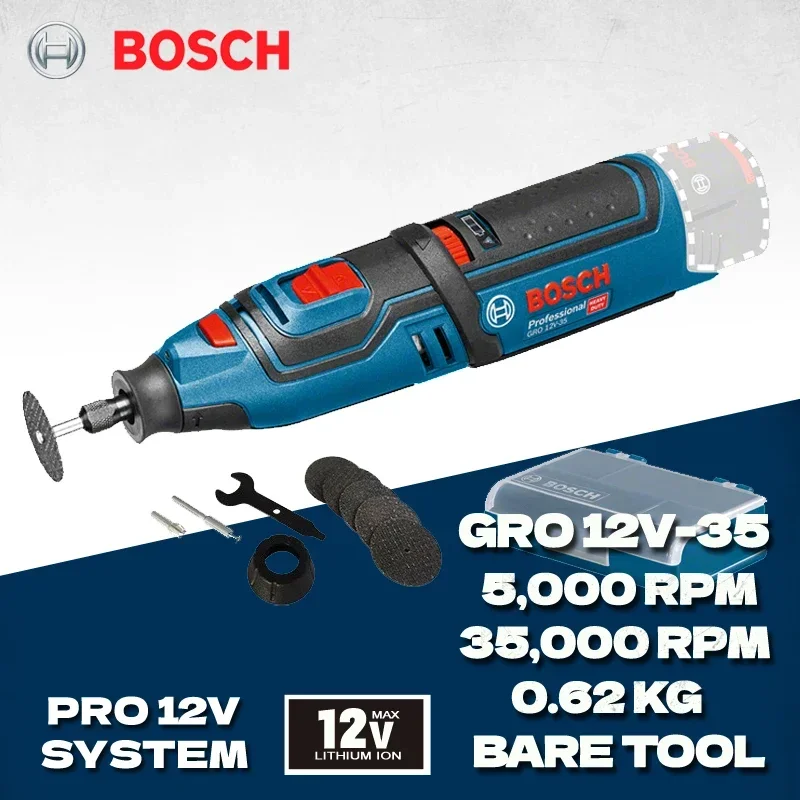 BOSCH Cordless Rotary Tools GRO 12V-35 Electric Carving Variable Speed Mini Drill Engraver Grinding Polishing Machine GRO12V-35