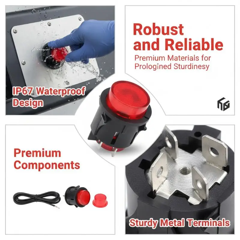 NEW Red LED Push Button Switch Illuminated, Durable Housing for Automotive DIY Electronics, 12V Momentary Latching SPST Switch