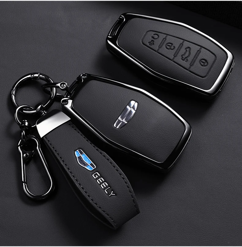 Auto Zink-legierung Leder Schlüssel Fall Abdeckung Halter Kette Für Geely Okavango Coolray Atlas Monjaro Tugella Emgrand GT S Proton X50 X70 – Detail 6
