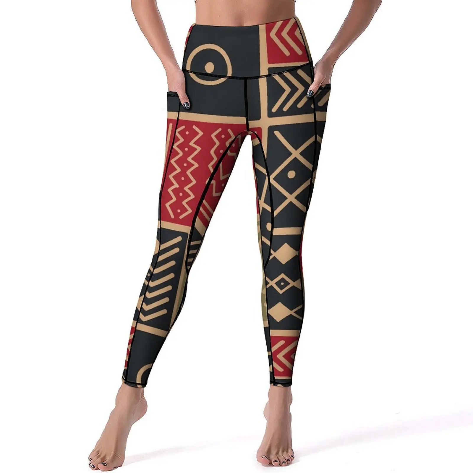 

African Ethnic Yoga Pants Pockets Patchwork Print Leggings Sexy Push Up Aesthetic Yoga Sport Legging Elastic Design Gym Leggins