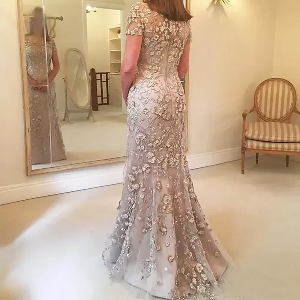 우아한 아플리케 꽃 짧은 소매 인어 공식적인 이브닝 드레스 생일 파티 댄스 파티 드레스 맞춤형