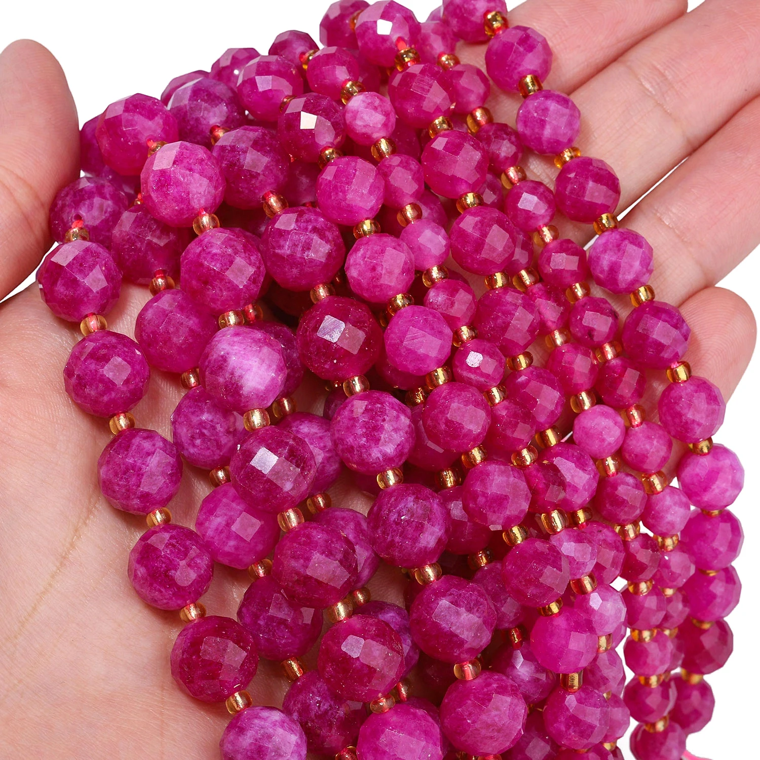 5.5-10mm Faceted Natural Stone Pink Tourmaline Beads Round Spacer Beads for Jewelry Making DIY Energy Charms Bracelets