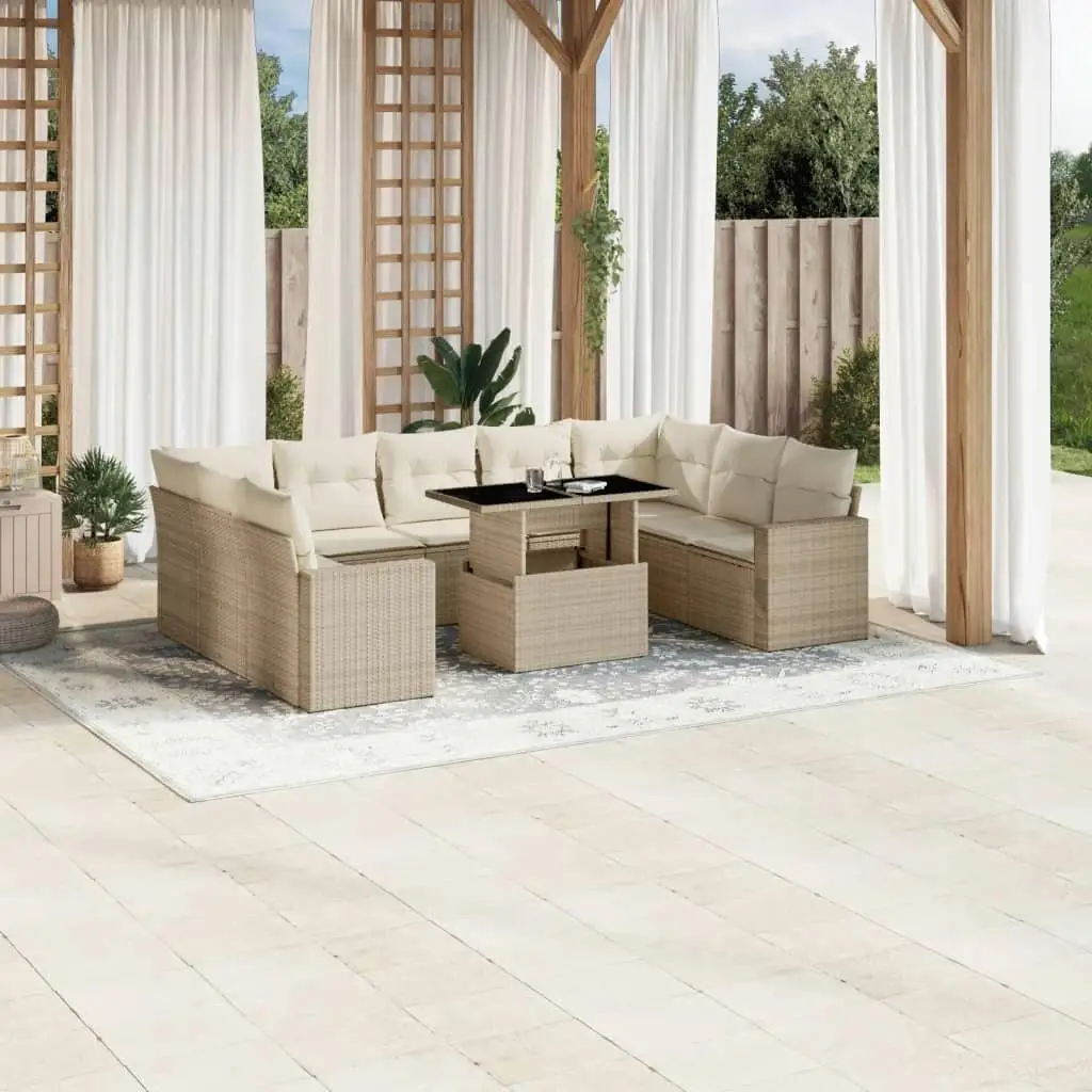 

Beige Poly Rattan 10 Piece Modular Garden Sofa Set Outdoor Furniture Patio Lounge Set