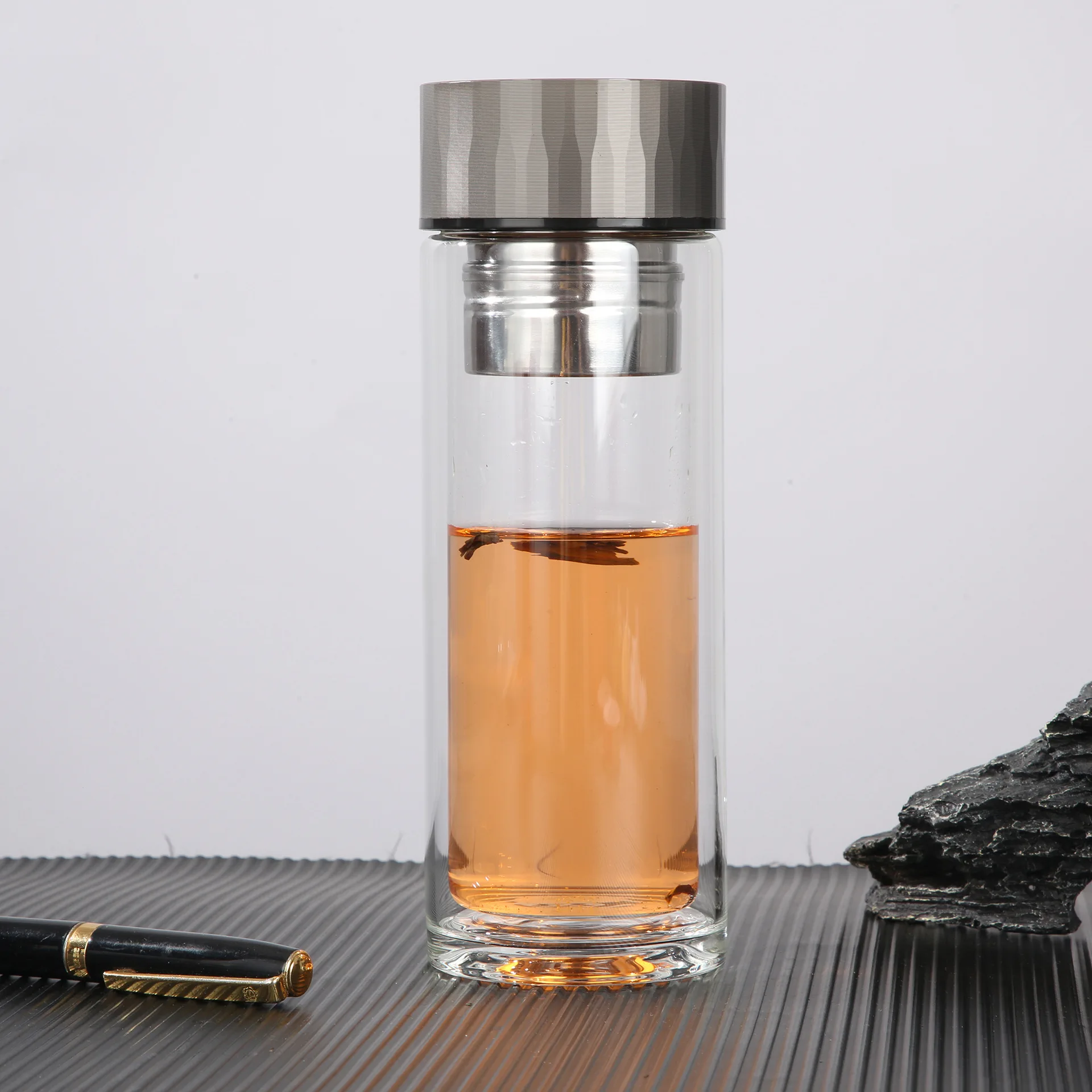 High Borosilicate Double Layer Separation Glass Creative Gift Water Advertising Portable Business Tea Cup