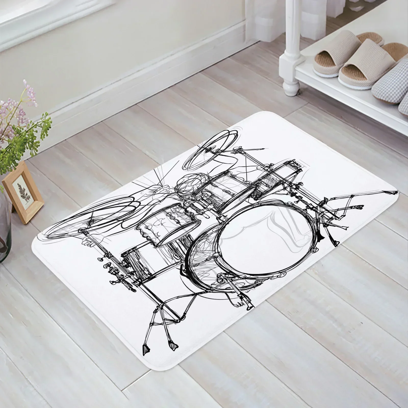 Shelf Drum Rock Music White Floor Mat Entrance Door Mat Living Room Kitchen Rug Non-Slip Carpet Bathroom Doormat Home Decor