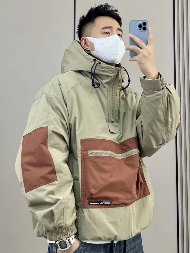 

Мужская хлопковая куртка с воротником-стойкой, теплая, модная, в американском ретро-стиле, зимнее пальто, молодежная повседневная одежда, на молнии, с длинными рукавами