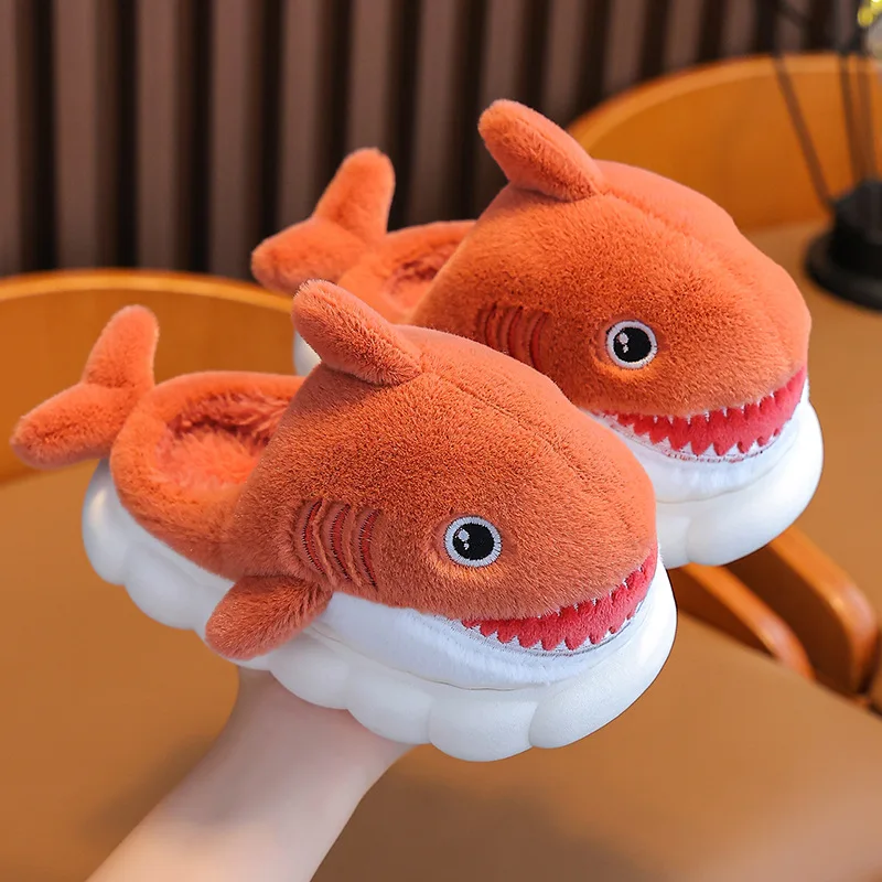 Plush Shark Slippers for Kids Adult Winter Bedroom Soft Padded Plush Bedroom Children Indoor Home Baby Shoes Girls Boys