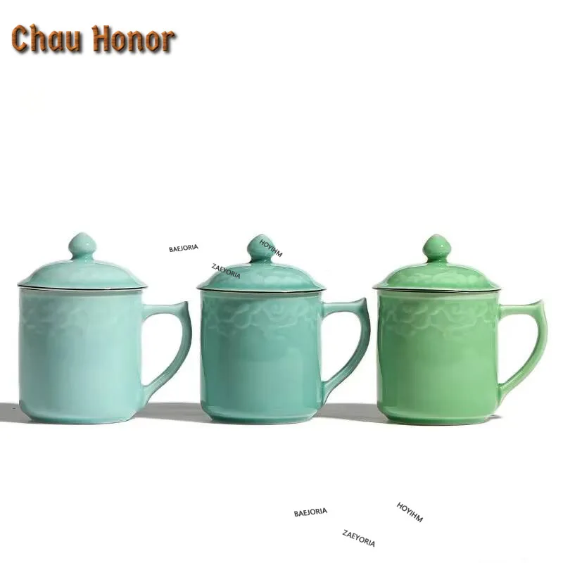 

Креативная офисная кружка Longquan Celadon 450 мл, чашка для чая Ge печь с магнитными благоприятными облаками, керамическая кружка для конференций, посуда для напитков