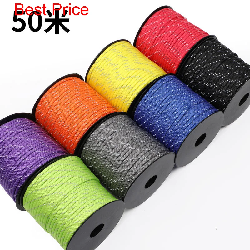 10Pcs 50m Outdoor 7-core Umbrella Rope High Reflective Parachutist Rope Emergency Lifeline S'urvival Escape Tent Pull Rope