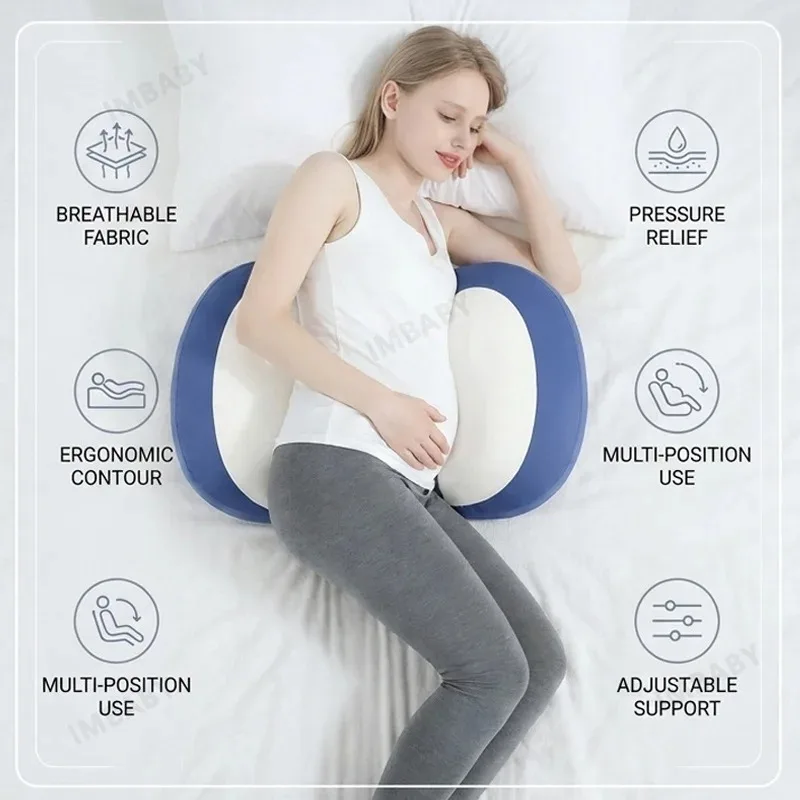 Ergonomic Pregnancy Pillow, Memory Foam Waist & Abdomen Cushion with Removable Washable Cover for Side Sleeping Pregnant Women