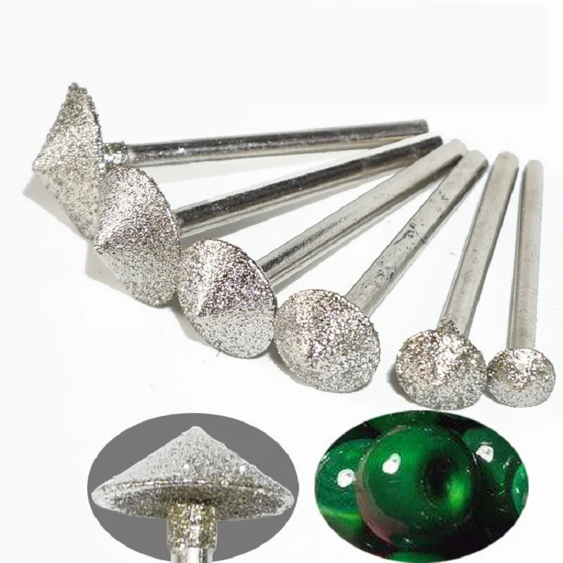 1/3/5Pcs 8/10/12/14/16mm Conical Umbrella Shape Diamond Grinding drill bits 3mm Shank Jade Carving Deburring Rotary Kits Tool