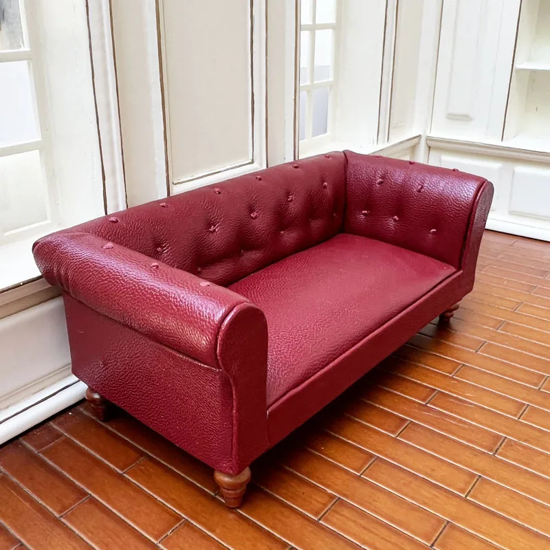 1/12 مقياس على الطراز الفيكتوري أريكة جلدية مصغرة دمية الأثاث لعب ل Bjd Ob11