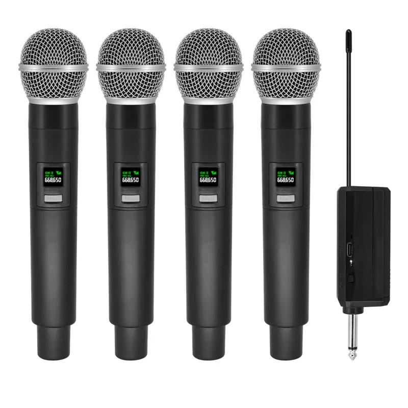 Professional Wireless Microphone 4 Channels Karaoke Handheld  Chargeable Easy Use Outdoor with Suitcase Rechargeable Receiver