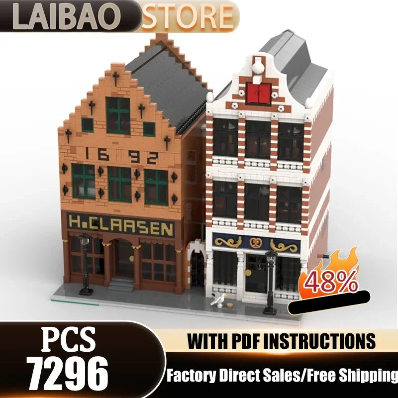City Street View Moc Building Blocks Colonial Goods Store & Old Bakery Model Technology Bricks DIY Assembly Toys Construstion