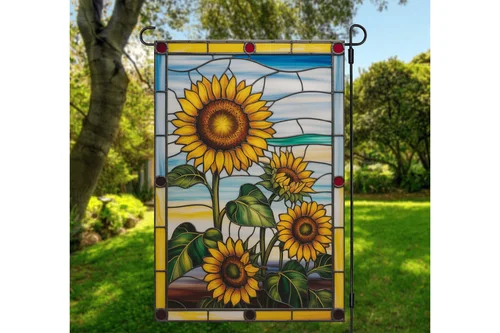 Sunflower Garden Flag Stained Glass Window Style Outdoor Yard Porch Summer Decor RRM IIX SSL