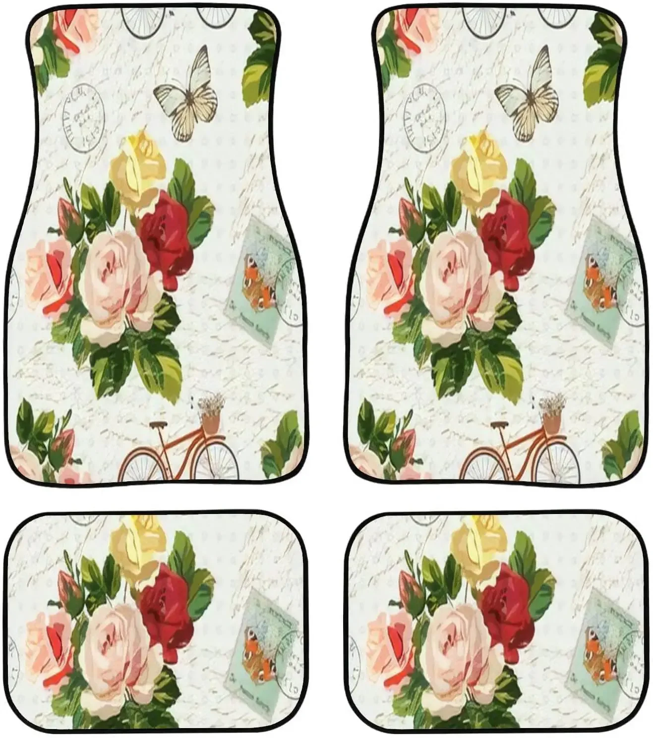 Car Floor Mats - Seamless Vintage Flowers Butterflies Carpet Floor Mats for Cars, Anti Slip Rubber Auto Interior Decorative Acce